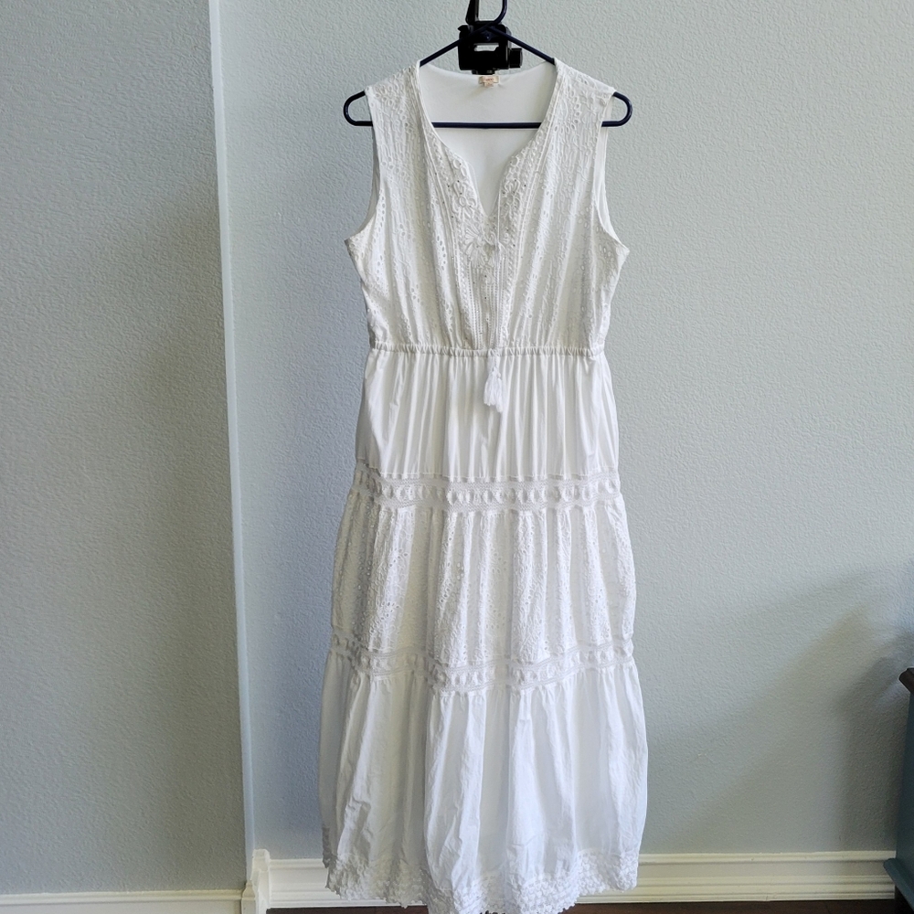 Elegant White Cotton Embroidered Eyelet Dress